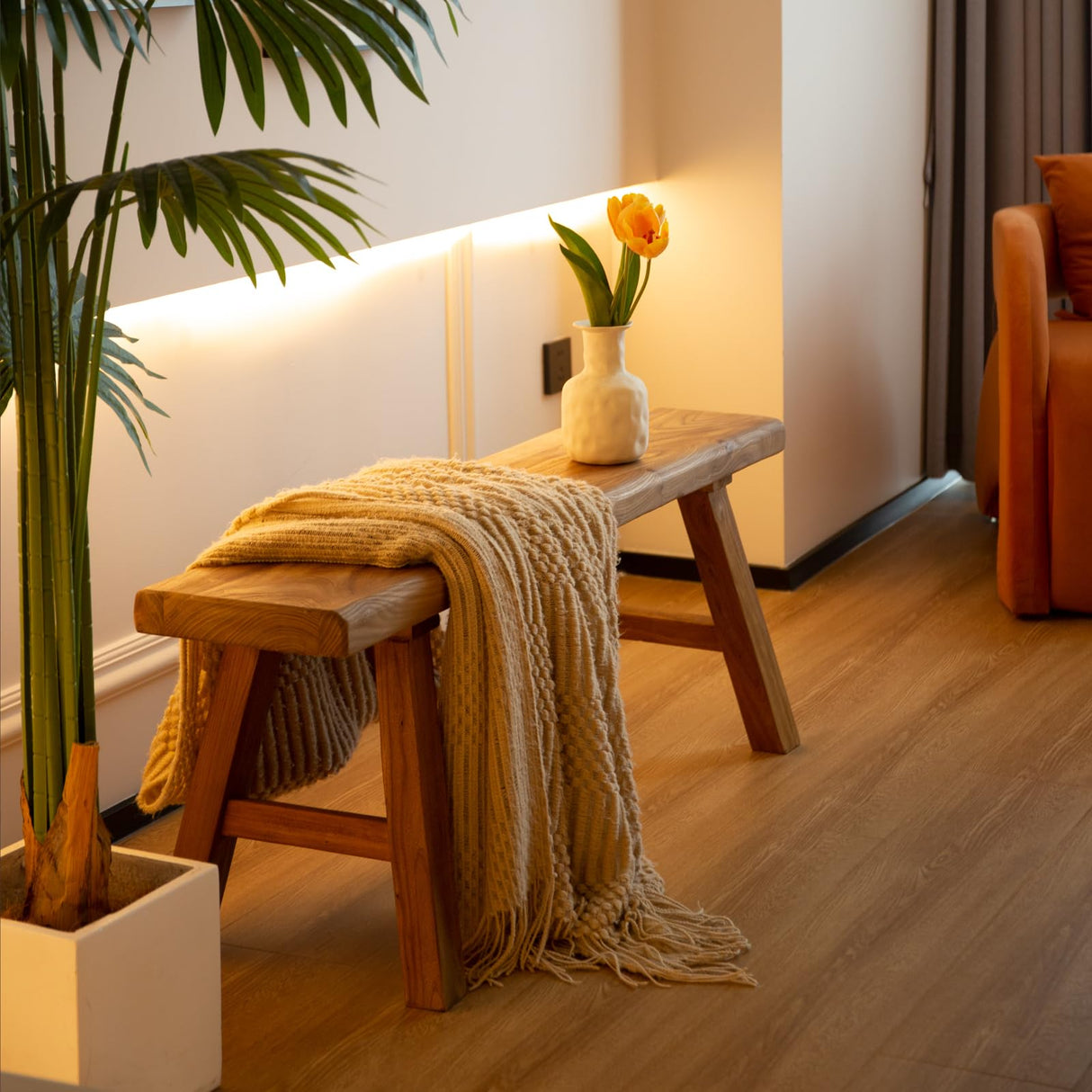 ZPrestiCraftbl 31.5in Wood Bench Indoor – Rustic Farmhouse Entryway Bench, Skinny Bench Design, Made of Extra-Thick Solid Wood, Perfect for Dining Room, Hallway, or End of Bed ZPrestiCraftbl