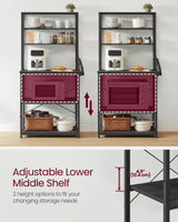 VASAGLE Coffee Bar, 31.5 Inches Baker's Rack for Kitchen with Storage, 6-Tier Kitchen Shelves with 6 Hooks, Microwave Stand, Industrial, Charcoal Gray and Black UKKS019B22 VASAGLE