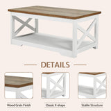 LUXOAK 3-Piece Farmhouse Living Room Table Sets, Includes 1 x Coffee Table, 2 x End Tables with Charging Station & USB Ports, Rustic Coffee Table Set of 3, Distressed White LUXOAK