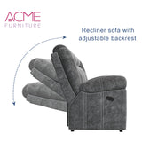 Acme Furniture Zubaida 41" x 87" Modern Velvet Reclining Sofa with USB Dock, 1 Storage Drawer, Tight Back & Seat Cushion, in 2-Tone Gray Finish Acme