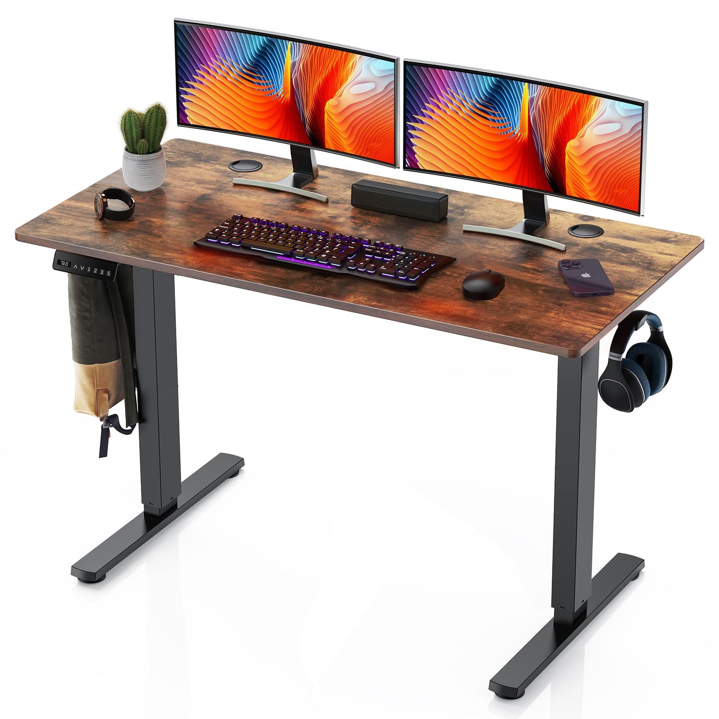 Sweetcrispy 48 x 24in Adjustable Height Electric Standing Computer Home Office Desk Ergonomic Workstation with 3 Memory Controller, 48"x24", Rustic Brown+Black