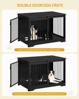 Hzuaneri 39.3" Dog Crate Furniture with Barn Door, Heavy Duty Dog Kennel Indoor with 2 Doors, Wooden Pet Cage End Table for Large Small Medium Dogs, Anti-Chew Anti-Escape, Black DFC02304B Hzuaneri