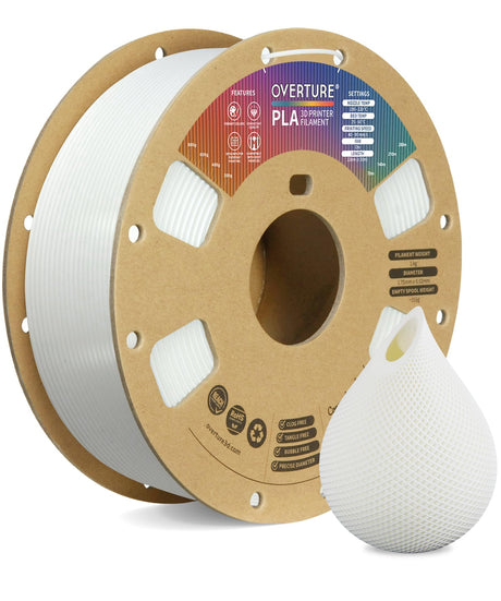OVERTURE PLA Filament 1.75mm PLA 3D Printer Filament, 1kg Cardboard Spool (2.2lbs), Dimensional Accuracy +/- 0.02mm, Fit Most FDM Printer (White 1-Pack) OVERTURE