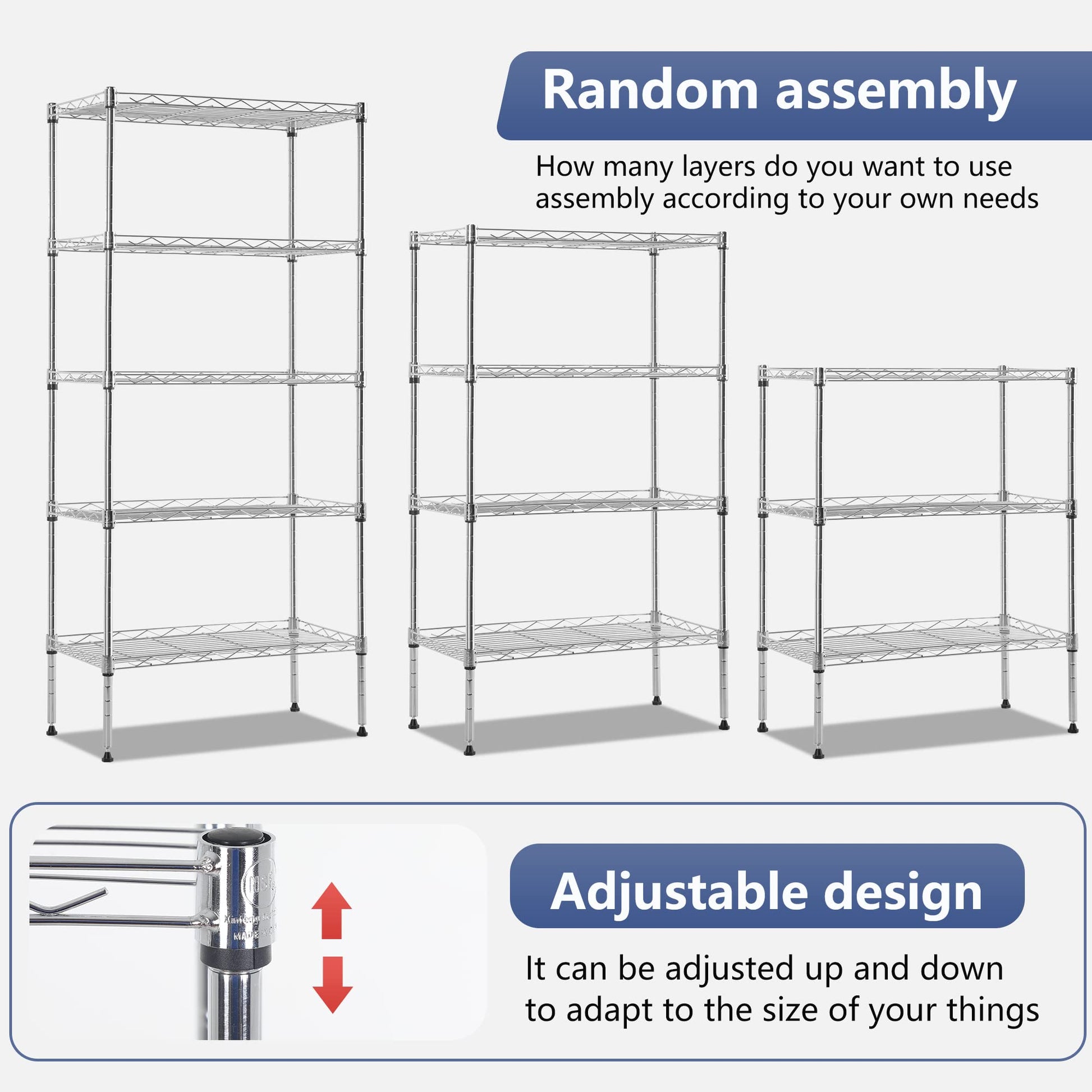 FDW 5 Tier 22L x 12W x 48H Pantry Shelves Adjustable Metal Shelves NSF Storage Rack Shelving Units for Kitchen Garage Small Places Commercial,Chrome - WoodArtSupply