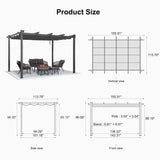 PURPLE LEAF 10' X 13' Outdoor Retractable Pergola with Sun Shade Canopy Patio Metal Shelter for Porch Garden Beach Pavilion Grill Gazebo Modern Yard Grape Trellis Pergola, Gray PURPLE LEAF