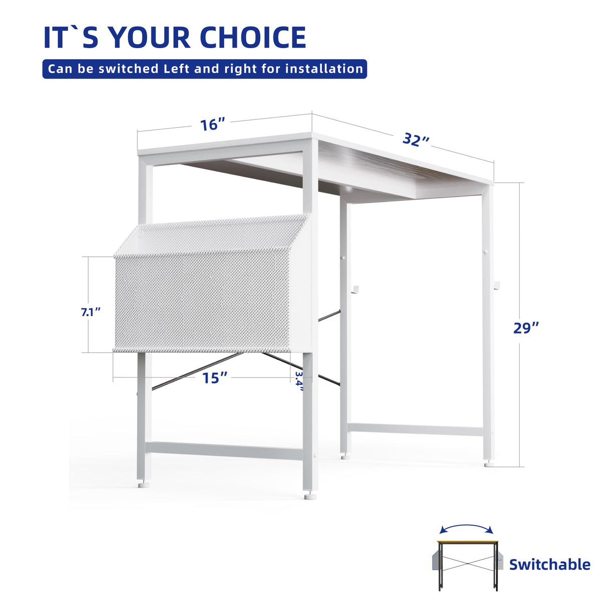 Pamray 32 Inch Computer Desk Small Spaces Desk with Storage Bag for Bedroom Writing and Home Office Work Small Study Desk Table White Pamray