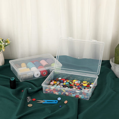 BTSKY Clear Plastic Storage Box with Flap Lid, Multipurpose Craft Organizers and Storage Box Art Supply Storage Organizer Plastic Sewing Box for Beads Pencils Notebooks, 6 Pack Small BTSKY