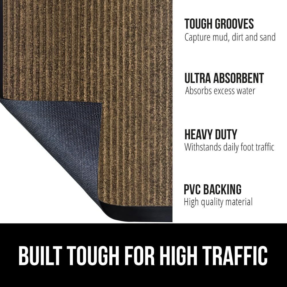 GORILLA GRIP Traffic Guard Door Mat, 72x48, Heavy Duty Welcome Mats, Commercial Office Space Doormat, Waterproof, Fade Resistant, Strong Rubber Backing, Low Profile, Shoe and Boot Scraper, Brown GORILLA GRIP