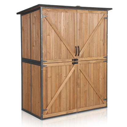 MEDEHOO Outdoor Storage Shed with Floor - Waterproof Natural Fir Cabinet with Adjustable Shelves and Double Lock for Anti-Theft - Suitable for Storing Garden Tools, and Household Debris (Brow - WoodArtSupply