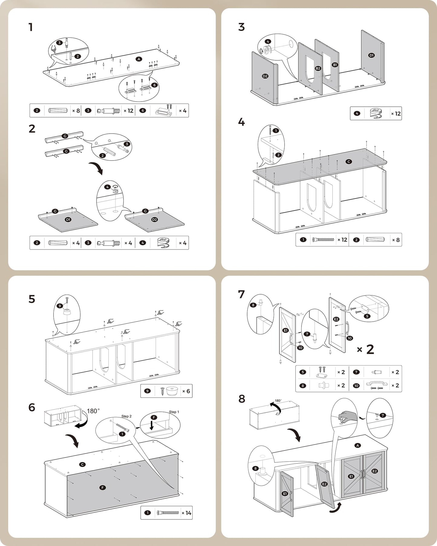 Feandrea Double Cat Litter Box Enclosure, Modern Cat Litter Box Furniture Hidden for 2 Cats, Front Entry, Cat House, Side End Table, TV Stand, 59 x 19 x 19.5 Inches, Heather Griege UPCL010G01 - WoodArtSupply