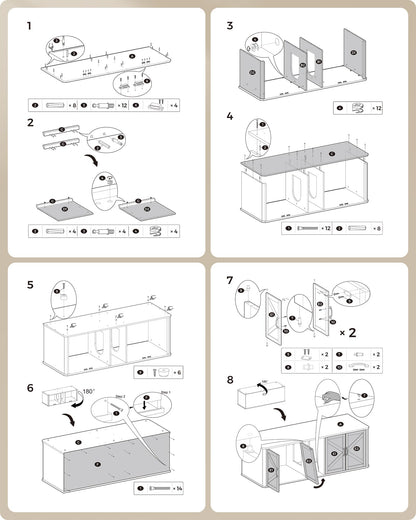 Feandrea Double Cat Litter Box Enclosure, Modern Cat Litter Box Furniture Hidden for 2 Cats, Front Entry, Cat House, Side End Table, TV Stand, 59 x 19 x 19.5 Inches, Heather Griege UPCL010G01 - WoodArtSupply