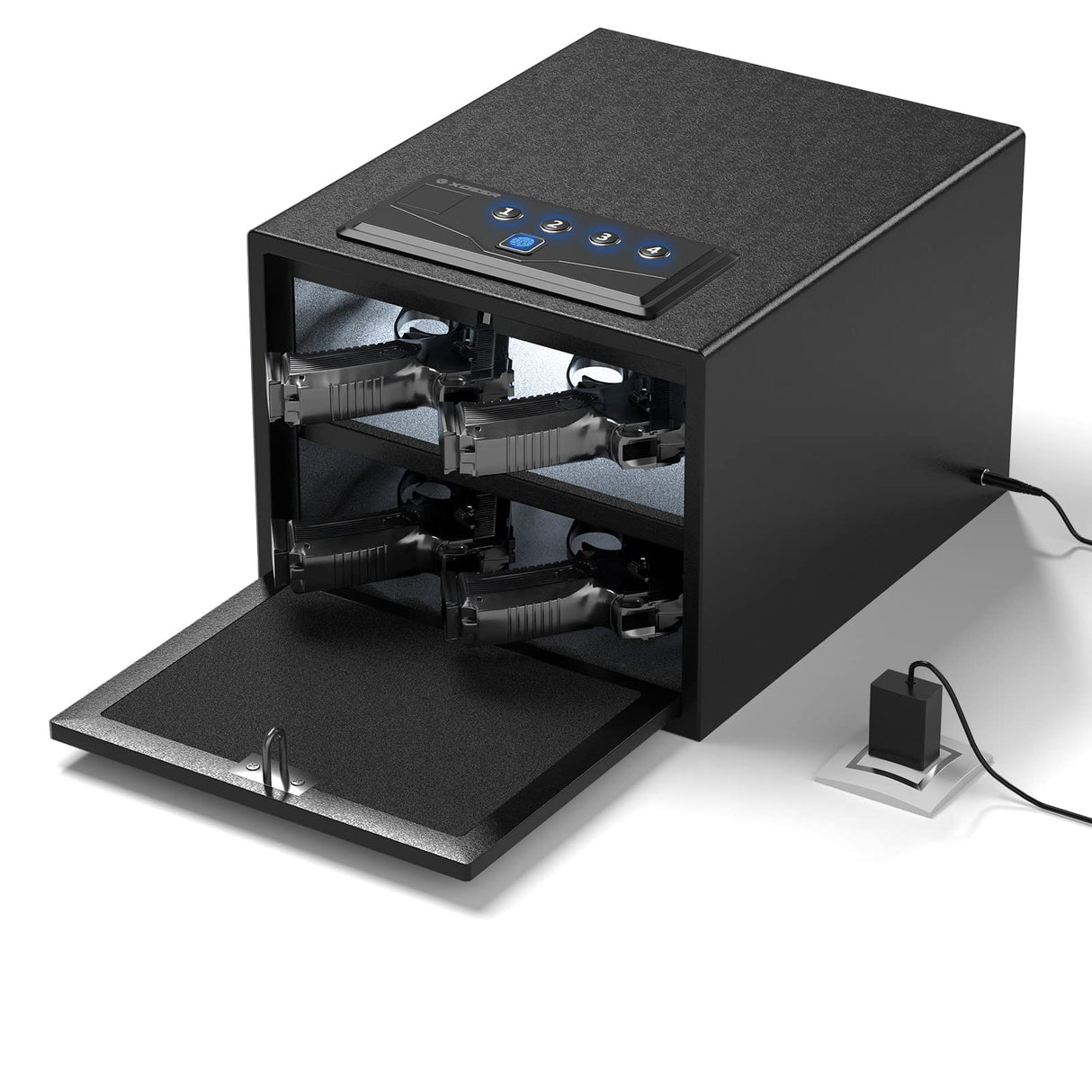 XDeer Biometric Pistol Safe (FCC & California DOJ Certified) - Quick Access Handgun Safe with Fingerprint & Digital Keypad, Secure Home Gun Safe for up to 4 Pistols (No Cleaning Kit) XDeer