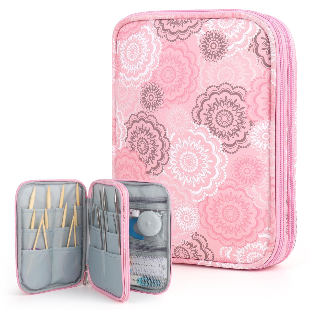 Katech Knitting Needle Case (up to 8''), Circular Knitting Needles Organizer Case for Interchangeable Knitting Needle, Portable Travel Needle Organizer Bag with Zipper for Carry Knitting Accessories Katech