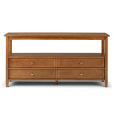 SIMPLIHOME Warm Shaker SOLID WOOD 60 inch Wide Wide Console Sofa Entryway Table in Light Golden Brown with Storage, 4 Drawers and 1 Shelf, for the Living Room, Entryway and Bedroom SIMPLIHOME