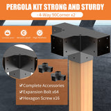 Woodworks Pergola pergola Brackets 4-Way Right Angle Corner Bracket DIY Elevated Wood Stand 2PACK with Screws for 4x4 (Actual: 3.5x3.5 Inch) Lumber Pergola Gazebo Likeem