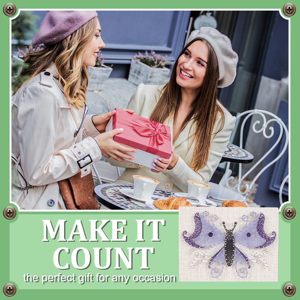 WEBBEDY 3D String Art Kit DIY Butterfly String Arts and Craft Kits for Adults Beginners Include All Necessary Accessories and Wooden Frame, Home Wall Decorations Unique Gift for Valentine's Day WEBEEDY