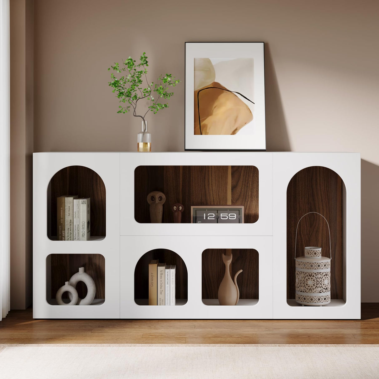 Tribesigns 59" White Console Table, Modern Entryway Table, Wooden Storage Organizer Entrance Table with 6 Compartments, Long Sofa Table, Behind Couch Table with Storage for Living Room, Hallway, Foyer Tribesigns