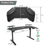 Klobel 63" Standing Gaming Desk with Dual Motor, Wing-Shaped Computer Desk with Full Coverage Mouse Pad, Electric Height Adjustable Standing Desk with RGB LED Lights and Slot Design Shelves Klobel