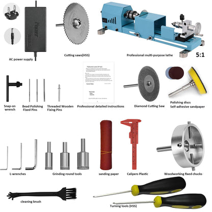 Mini Lathe Machine Multi-Purpose Lathe With Professional Tools Torno Para Madera Cutting Grinding Polishing Desktop Metal Lathes Easy To Use - WoodArtSupply