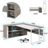 Tribesigns 71 inch Executive Desk, L Shaped Desk with Cabinet Storage, Executive Office Desk with Shelves, Business Furniture Set Workstation for Home Office, Gray and White Tribesigns