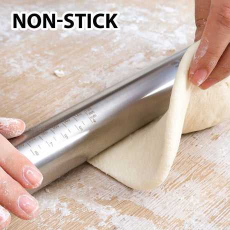 Adjustable Rolling Pin with Thickness Rings for Baking -Non Stick Stainless Steel Dough Roller Pin with Bands for Cookie,Wood,Wooden and Bread (Grey, 15.8 '') Folksy Super Kitchen