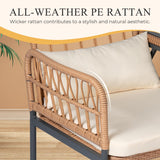 PROHIKER Patio Furniture Outdoor Rattan Loveseat 2-Seat with Built-in Table, Lumbar Pillows and Cushions, All-Weather Wicker Loveseat Porch Chairs for Balcony, Lawn, Backyard PROHIKER