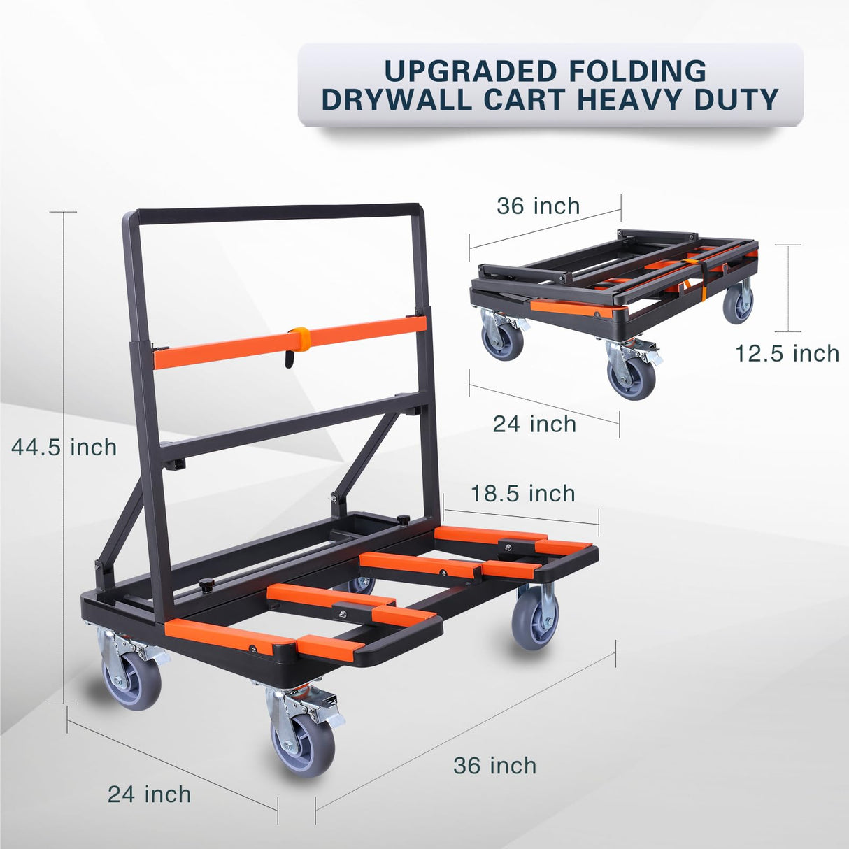 Upgrade Folding Drywall Cart Heavy Duty,Drywall Dolly Load 2200 lbs Capacity,Panel Cart with Extended Large Deck,Panel Dolly Handling Plywood Sheetrock Glass and Windows Service Cart YANGTZE