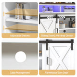 jiteentarou Farmhouse Coffee Bar Cabinet with Power Outlet, Rustic Sideboard Buffet Storage Cabinet with Storage, Wood Buffet Cabinet Serving Table Cupboard for Dining Room, Living Room, White jiteentarou