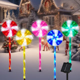 Outdoor Christmas Decorations Solar Pathway Lights, Set of 5 Lollipops Peppermint Stake Lights, 8 Modes Candy Cane Walkside Lights, Outdoor Xmas Decoration for Walkway,Yard ILLUMINEW