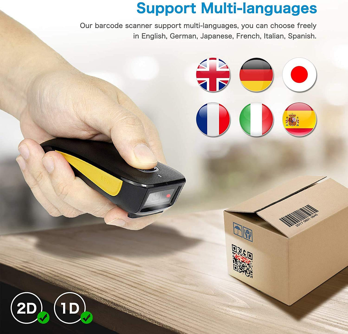 NETUM QR Code Scanner, Mini Barcode Scanner Bluetooth Compatible, Small Portable USB 1D 2D Bar Code Scanner for Inventory, 2.4G Cordless Image Reader for Tablet iPhone iPad Android iOS PC POS - C750 NETUM