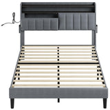 FYRENA Upholstered Full Bed Frame with LED Headboard, Storage Footboard and USB Ports FYRENA