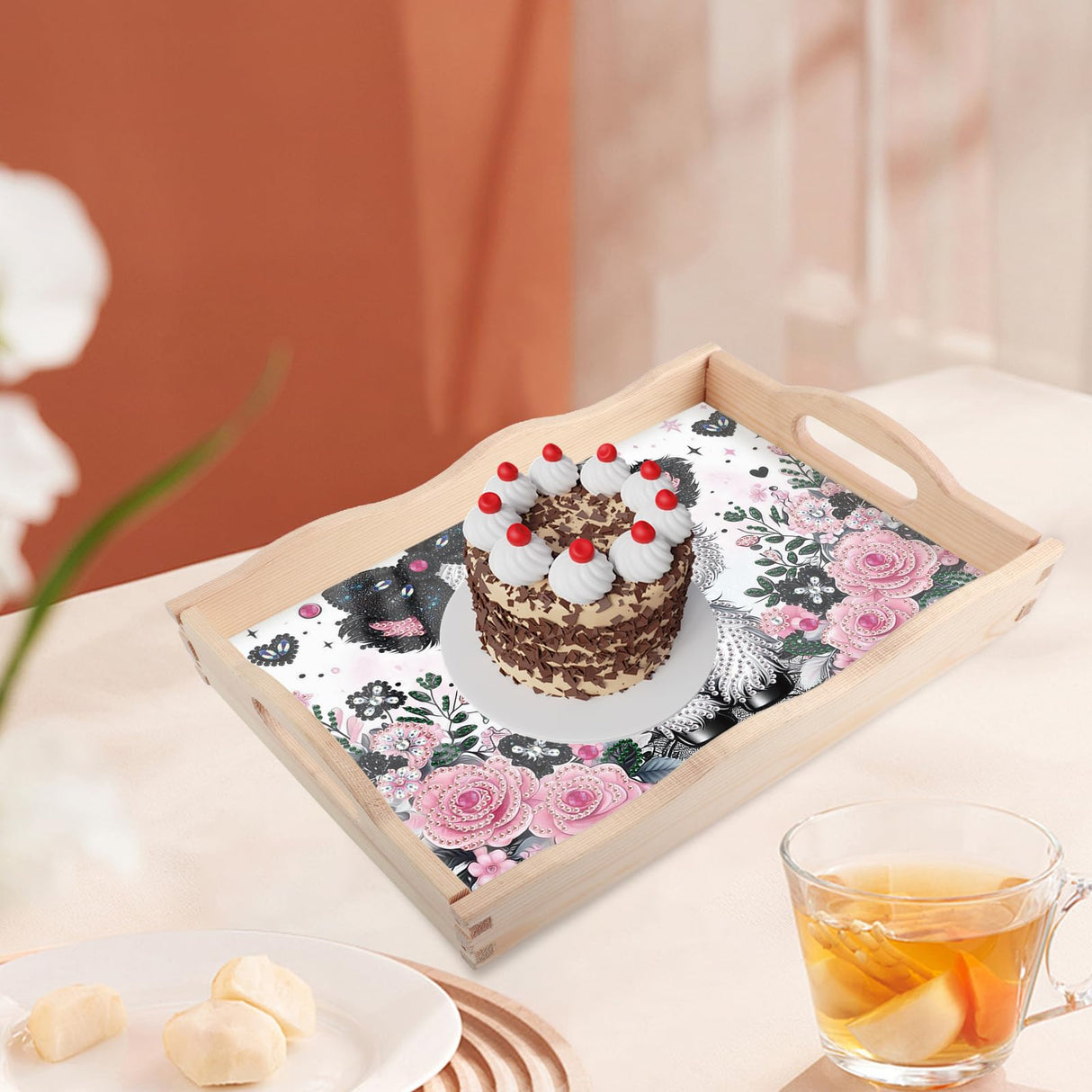 JISHSHAY Diamond Art Serving Tray Diamond Painting Food Tray Gem Art Serving Platter Gem Painting Mosaic Kits for Adults DIY Kits for Adults, with Wood Handle 20×30cm/7.87×11.81in, Cow Cattle JISHSHAY