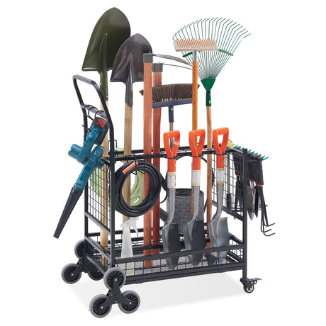 Lauren&Harold Garden Tool Organizer with 2 Stair Climbing Wheels,Garden Tool Stand,Garage Organization and Storage,Yard Tool Organizer for Garage,Garden Tool Rack for Garage,Shed,Outdoor Lauren Harold