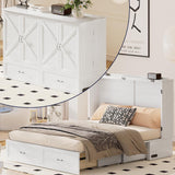 ijuicy Queen Size Murphy Bed with Foldable Foam Mattress, Cube Cabinet Bed with Multifunctional Charging Station & Extra Large Storage Drawers, Space-Saving Hideaway Bed for Guests-Pure White ijuicy