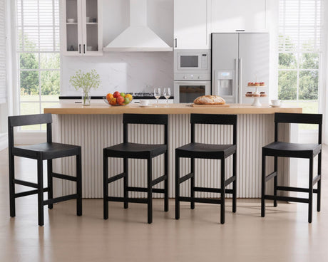 HNY Black Bar Stools Set of 4, 26'' Counter Height Barstools Modern Counter Stools with Backs and Footrest Faux Leather Island Chairs, Farmhouse Wooden Stools for Kitchen Counter Island Home Bar HNY