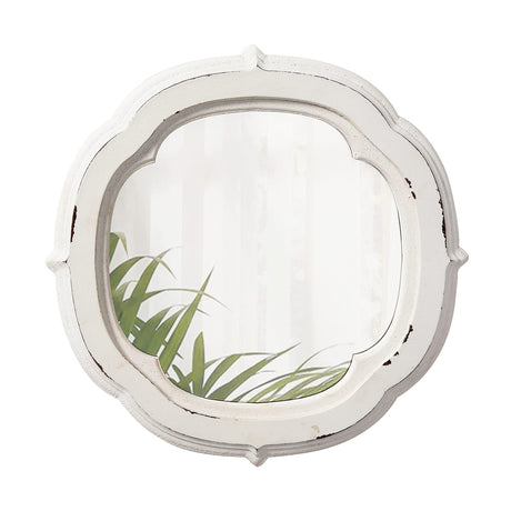 Sintosin Rustic Wooden Round Bathroom Mirror 9.1 inch, Hanging Distressed White Vintage Small Wall Mirror Decor, Farmhouse Decorative Porthole Mirrors for Hallway Bedroom Entryway Vanity Sintosin