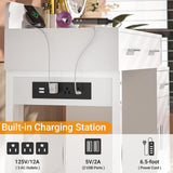 Vanity Desk with 4 Storage Drawers - Modern Makeup Vanity Table with Charging Station, White Vanity Desk with Reversible Cabinet Dressing Table Set with Divided Organizers for Women Girls, White Besiost