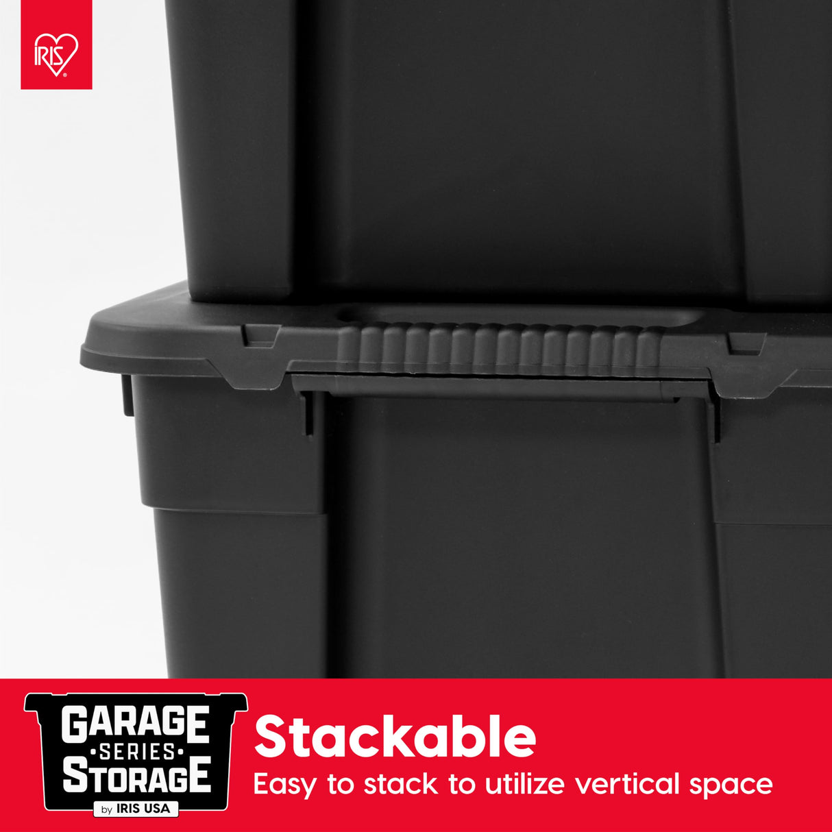 IRIS USA 31 Gallon Heavy Duty Storage Totes with Easy-Grip Handles, 4 Pack - Large Bins with Lids Garage Organizing Tubs, Durable Stackable Utility Containers, Made in USA - Black Iris Ohyama