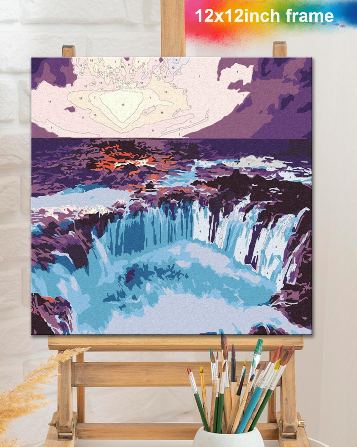 TOCARE Framed Paint by Numbers Kit for Adults Beginners, 12x12inch Niagara Falls Paint by Number with Frame,Easy Nature Waterfalls Paint by Numbers Framed Canvas (Without Easel) TOCARE