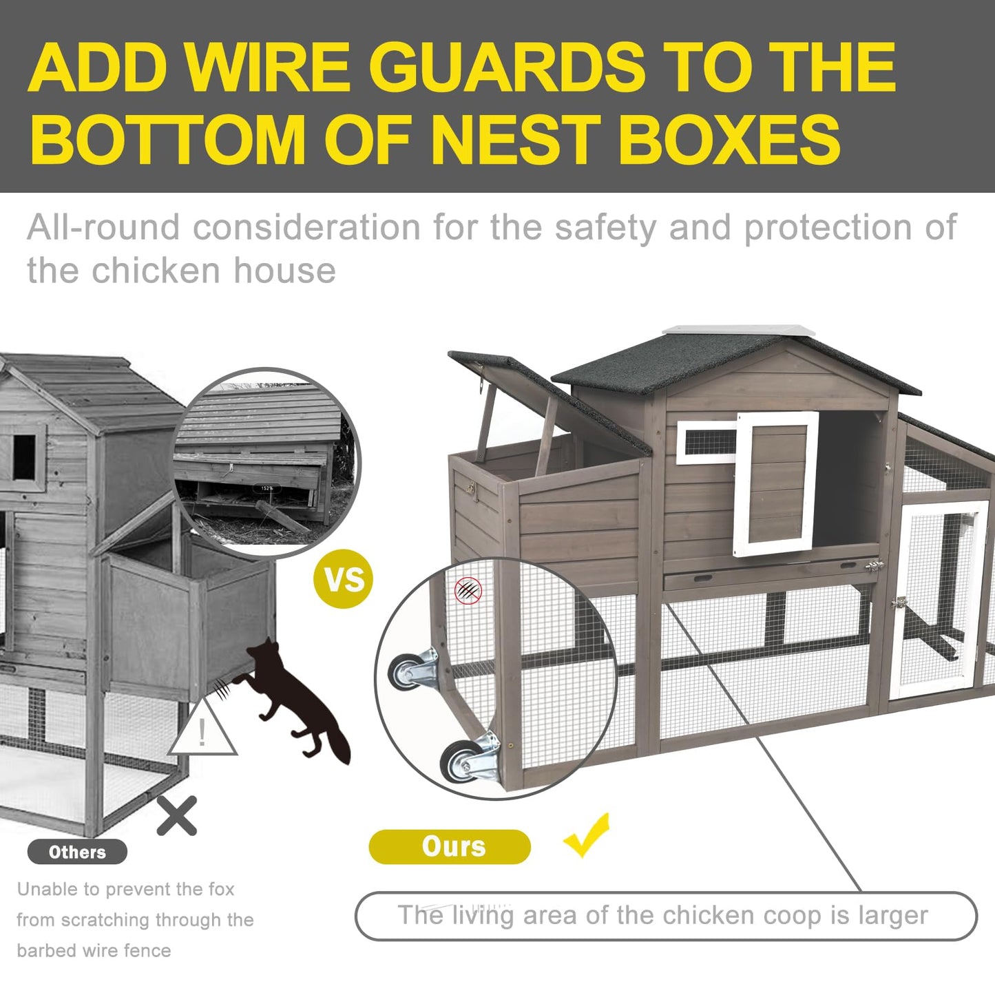 Ketive Chicken Coop Large Wooden Chicken Tractor - with Wheels Waterproof Outdoor Hen House Poultry Cage Back Yard Chicken Coops with Run, Laying Boxes and Secure Enclosure (Sloping Roof) - WoodArtSupply