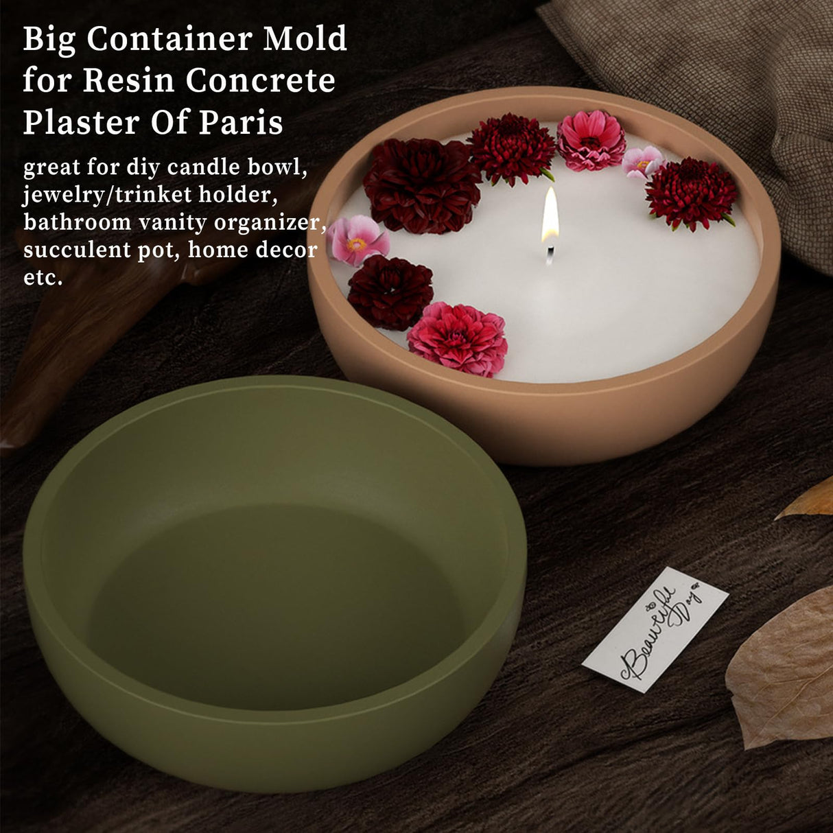 Wehous Large Bowl Resin Mold, 8.2'' Round Bowl Silicone Molds for Resin Concrete Cement, Big Container Storage Mold Candle Jewelry Holder Mould Makeup Organizer Succulent Pot Art Crafts Gift Wehous