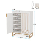 Tribesigns White, 25 Pair Shoe Cabinets with Doors, 5-Tier Modern Shoe Rack Organizer Cabinet, Freestanding Wood Storage Cabinet with Gold Metal Frame for Bedroom Hallway Living Room Tribesigns