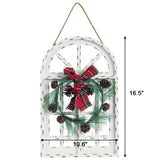 Sunnygalde Indoor and Outdoor Wood Christmas Holiday Wall Hanging Door Decorations Wood Plaqu Signs Christmas Ornament, for Home, School, Office Including Wreath, Wooden Arch and Led Lights (White) Sunnyglade