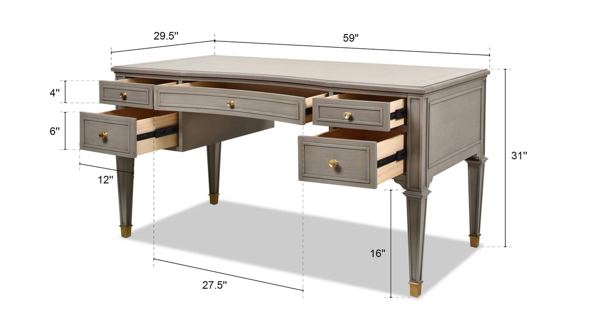 Jennifer Taylor Home JTH Luxe Dauphin Gold Accent 5-Drawer Executive Desk Jennifer Taylor Home