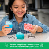 KiwiCo Crystal Geode Soapmaking Kit | Complete Set Includes Beaker, Clear Soap, Molds, Mixing Sticks, Mica Powder, Liquid Colors & More | DIY Soap Making Kit for Kids Ages 7+ KiwiCo