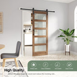 FREDBECK 32in x 80in inch Glass Barn Door with 5.5FT Sliding Barn Door Hardware Kit Included,5-Panel Frosted Glass Wood Panel,Water-Proof Surface,Need Assembly,Fit 29in -30in Opening FREDBECK