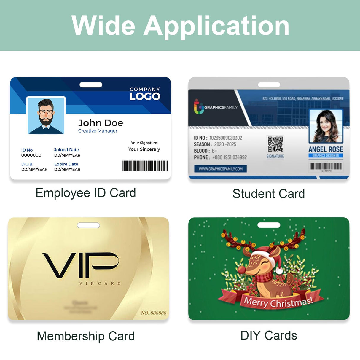 100 Pack Premium Blank PVC Cards with Slot Punch on Long Side - Horizontal Slot Punch Blank ID Cards- CAETOUNG CR80 30 Mil Graphic Quality White Plastic Cards for Photo ID Badge Printers CAETOUNG