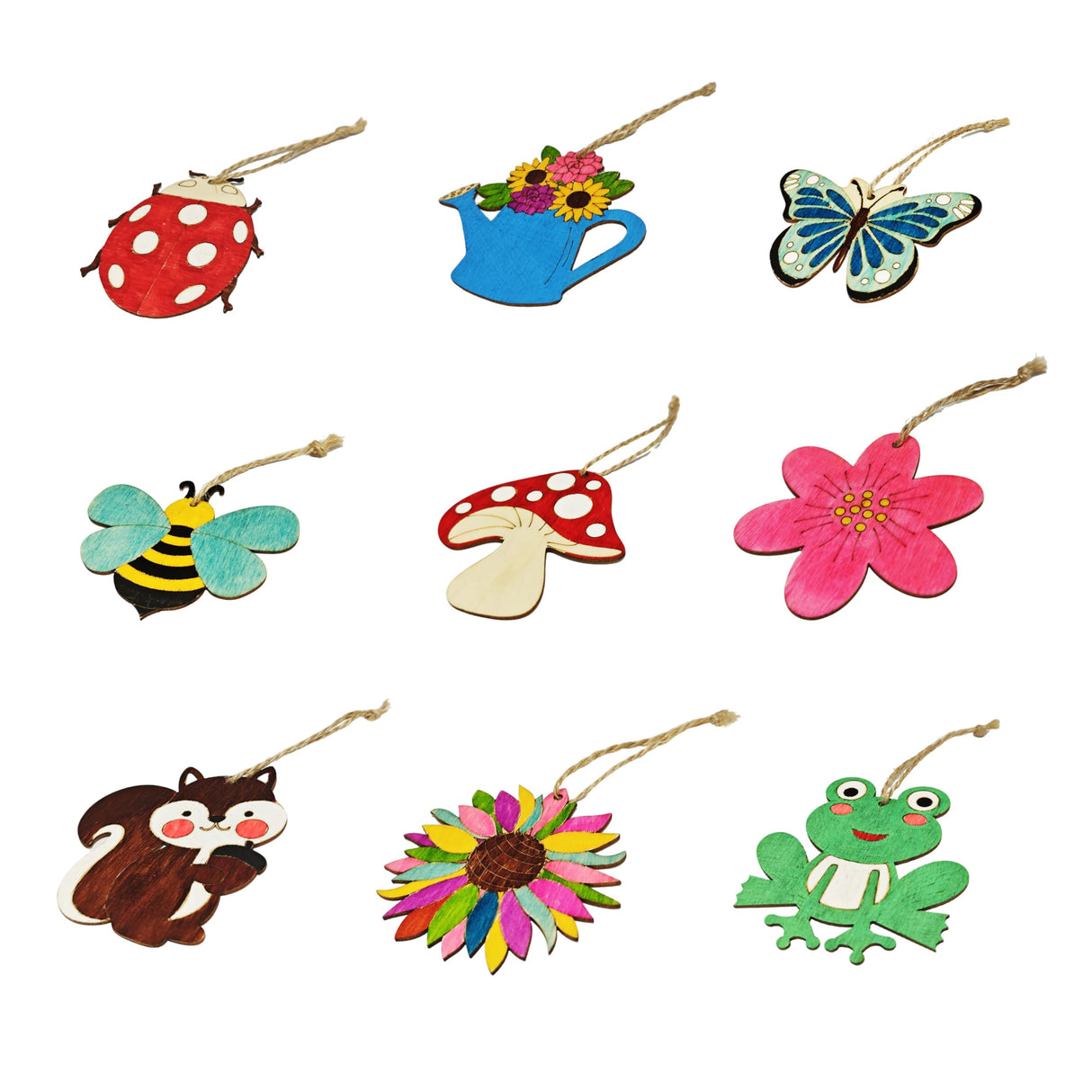 BENIMUS 54 Pcs Wooden Spring Ornaments to Paint, DIY Unfinished Wood Slices Flower Cutouts Butterfly Ornament for Art Crafts with 9 Styles, DIY Wooden Ornaments Hanging Decorations Kit BENIMUS