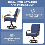 MELLCOM 5-Piece Outdoor Dining Set, 4 Swivel Leather-Look Chairs with Cushions & Square Dining Table with Umbrella Hole, Patio Furniture Set for Porch, Garden, Backyard, Poolside, Deck, Blue MELLCOM