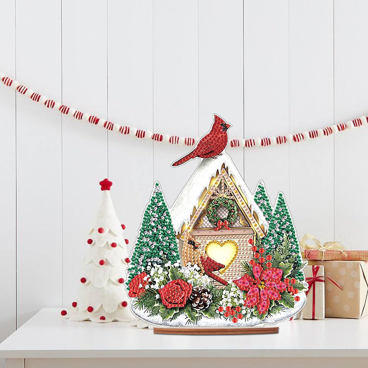 MVVMTOP Diamond Art Painting Tabletop Decoration, DIY Christmas Bird's Nest 5D Special Shaped Artificial Diamond Christmas Decorations by Number Mosaic Arts Crafts for Home Office Tabletop Decor Gift MVVMTOP